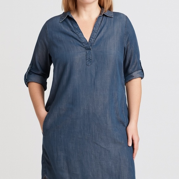 LOFT Blue Sleeveless Notched Collar Dress - Picture 1 of 5